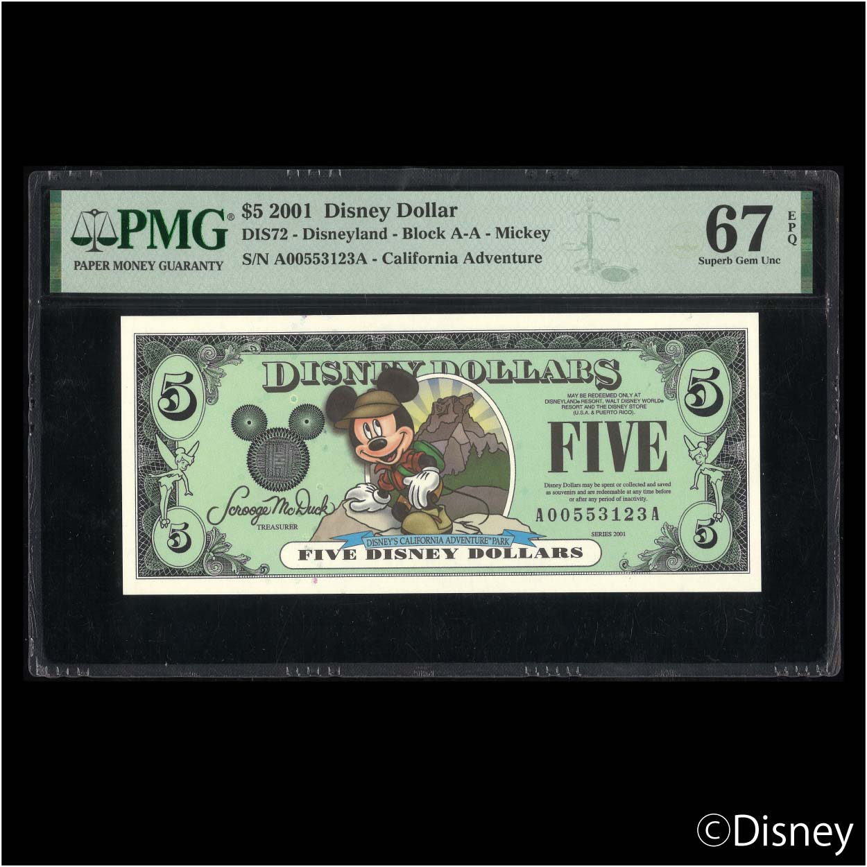 2001 $5 Mickey DIS72 PMG 67EPQ