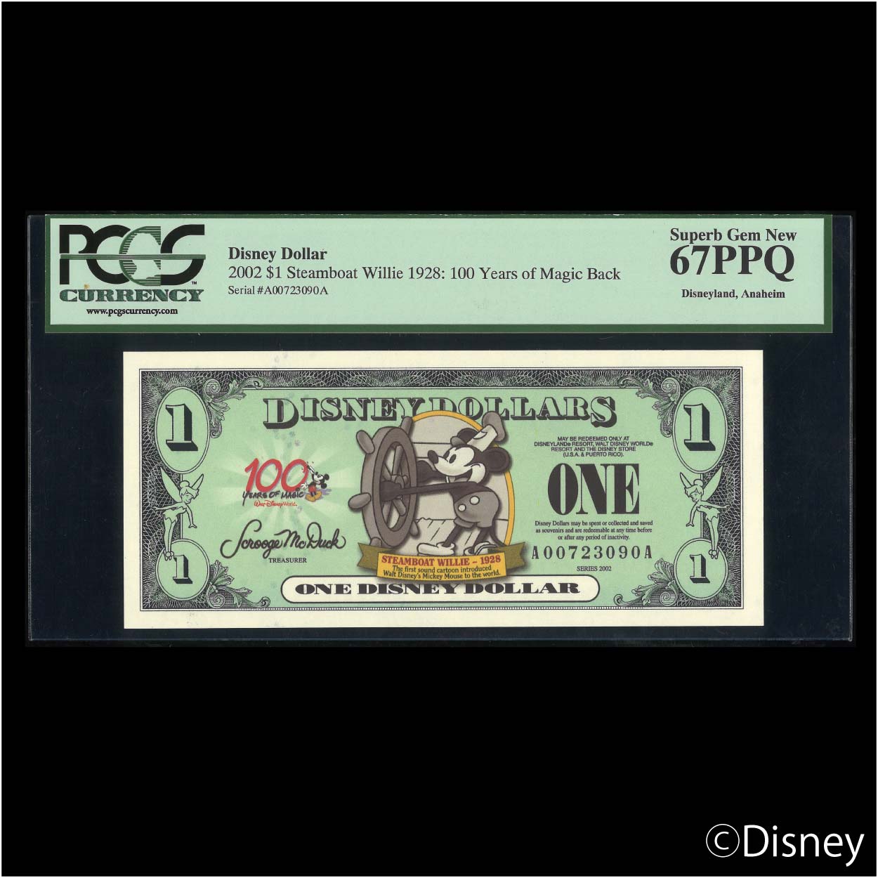 2002 $1 Steamboat Willie R-77 PCGS 67PPQ