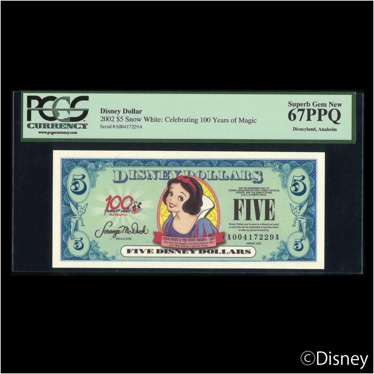 2002 $5 SnowWhite R-78 PCGS 67PPQ