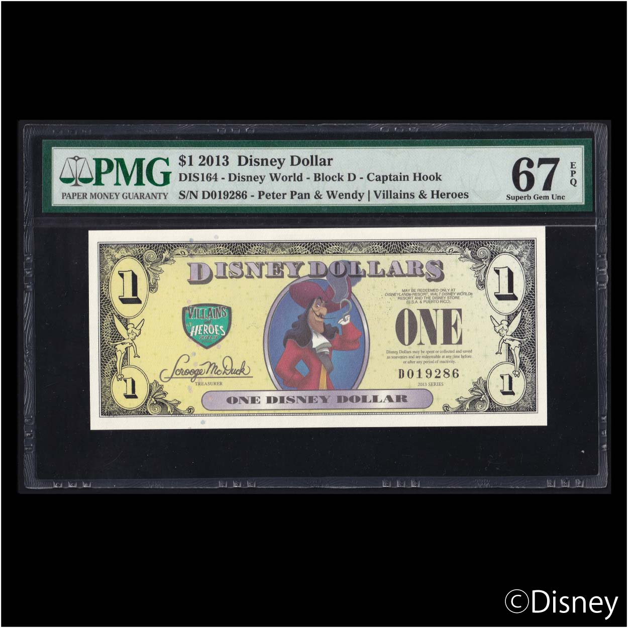2013 $1 Captain Hook DIS164 PMG 67EPQ