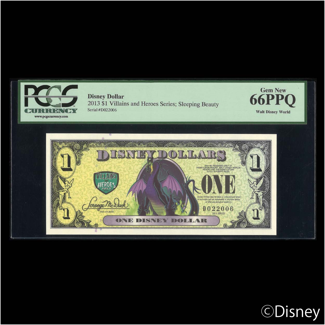 2013 $1 Maleficent R-165 PCGS 66PPQ