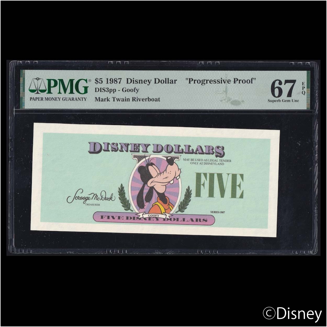 1987 $5 Goofy DIS3pp (Progressive Proof)