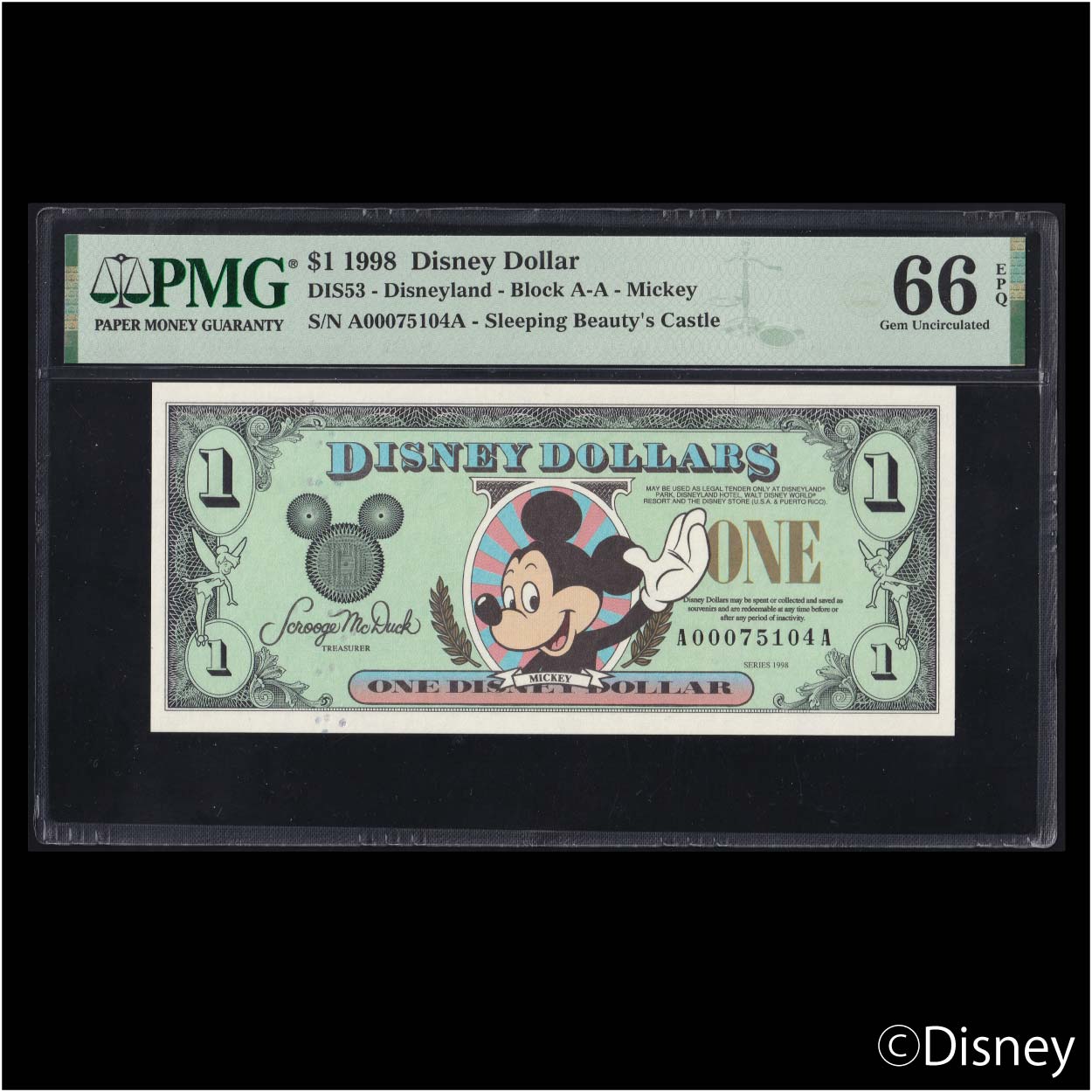 1998 $1 Mickey DIS53 PMG 66EPQ