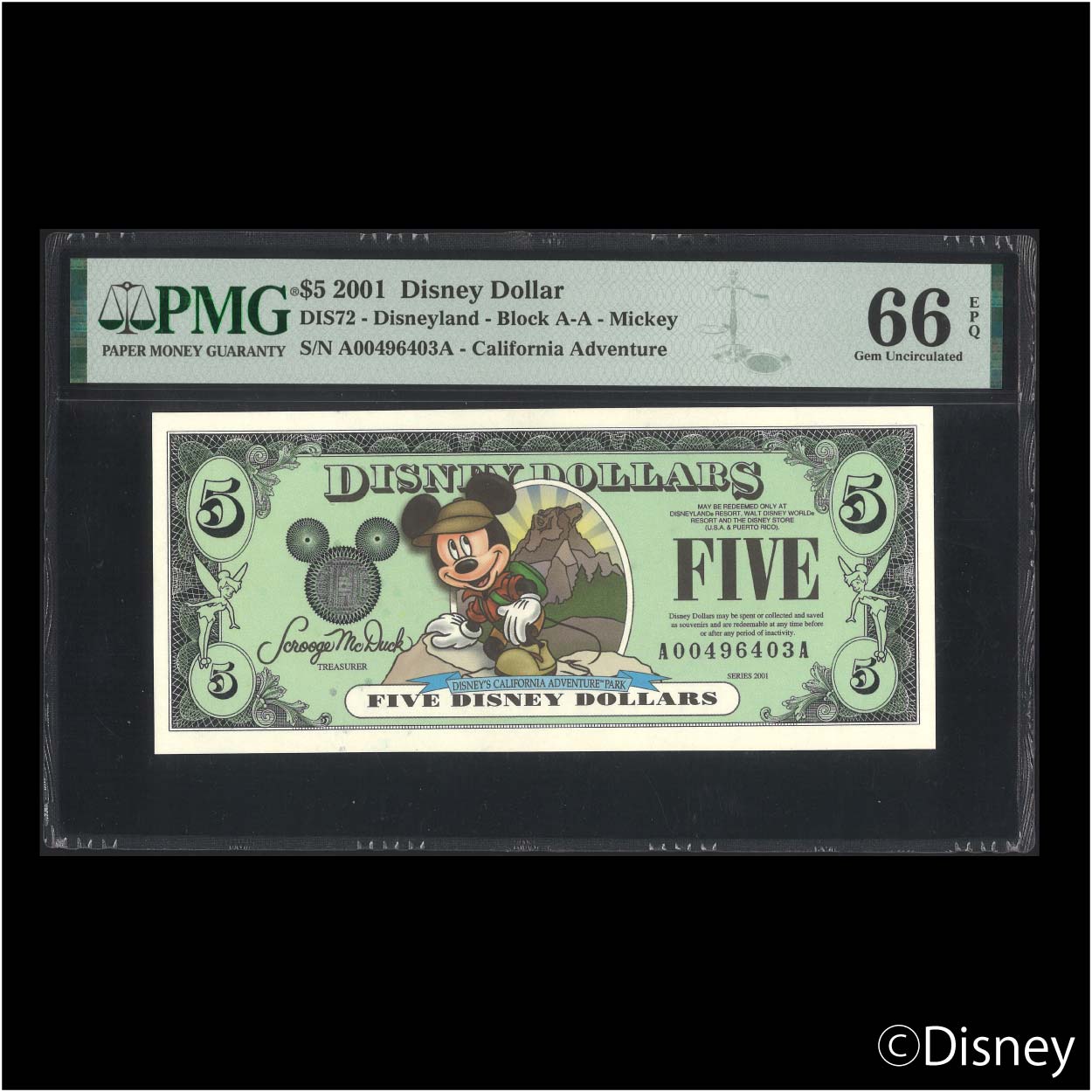 2001 $5 Mickey DIS72 PMG 66EPQ