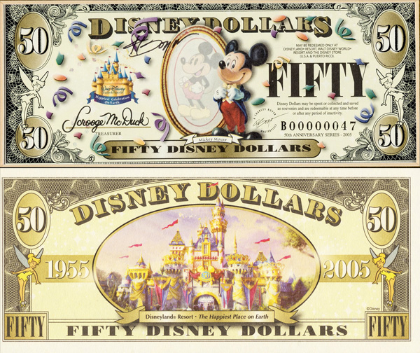 ディズニーランド50周年 $1紙幣