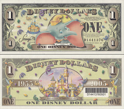 ディズニーランド50周年 $1紙幣