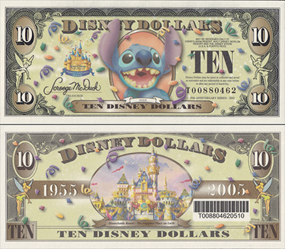 ディズニーランド50周年 $10紙幣