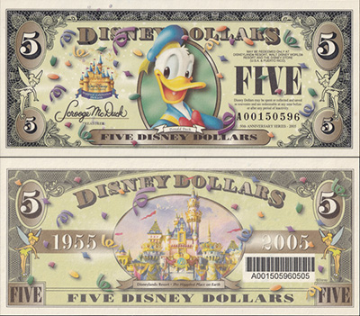 ディズニーランド50周年 $5紙幣