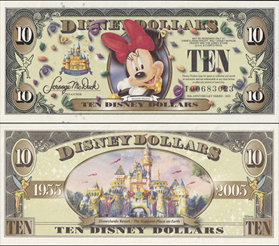 ディズニーランド50周年 $10紙幣