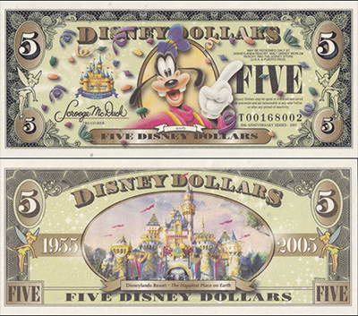ディズニーランド50周年 $5紙幣