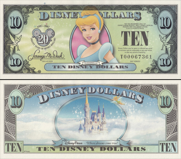ディズニープリンセス 2007年 $10紙幣 シンデレラ
