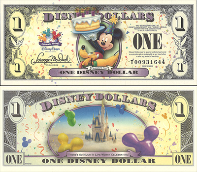 2009年Celebrate Today! $1紙幣 ミッキーとプルート