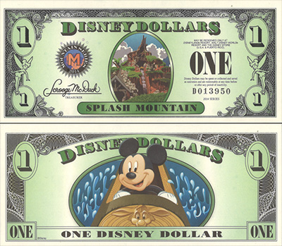 マウンテンシリーズ 2014年 $1紙幣 スプラッシュマウンテン
